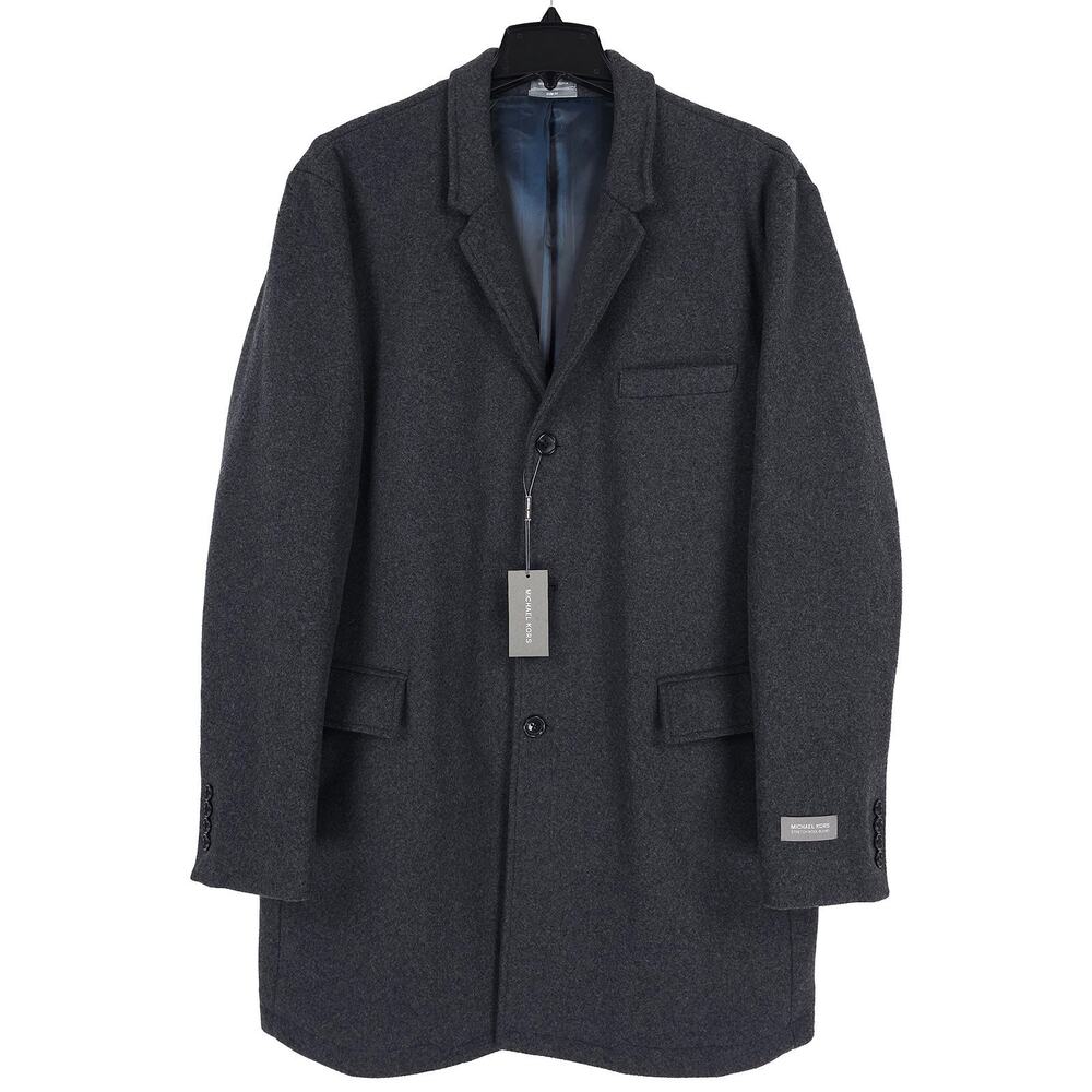 Michael Kors Mens Slim Fit Overcoat 46R Charcoal Grey Solid Stretch Wool Blend